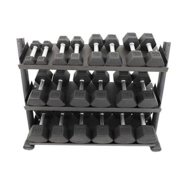 TKO 5-50Lb Rubber Hex Dumbbell Set, Straight Handle w/ 3 tier Tray Rack | S6235-SXRA10