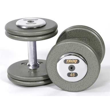 HFD-C TROY Pro-Style Gray Dumbbell Straight Handle Chrome End Caps 45 lb Pair