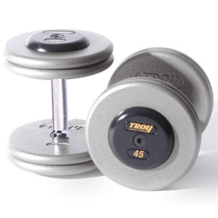 TROY Pro Style Gray Hammer-tone Dumbbell Rubber End Caps HFD-R 45lb Pair