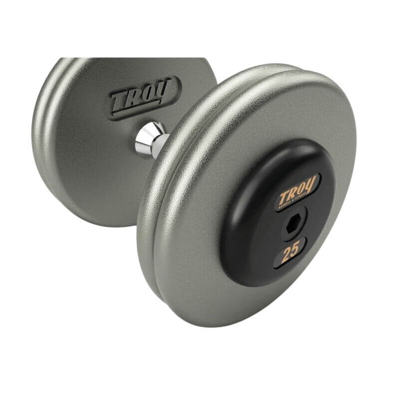 HFD-R TROY Pro-Style Gray Dumbbell Straight Handle Rubber End Caps 25 lb