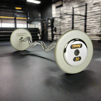 HZB-C TROY Pro Style Fixed Curl Barbell Set-Hammer-tone Gray Chrome End Caps 30lbs