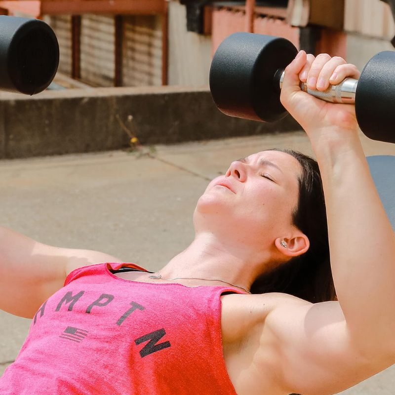 Hampton Dura-Pro Urethane Dumbbell used in a workout