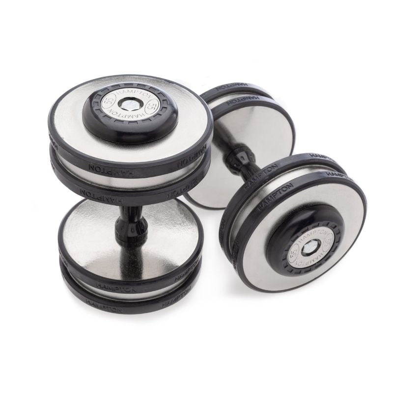 Hampton Eclipse Chrome Pro-Style Dumbbells Set  55 lbs Pair on a white background