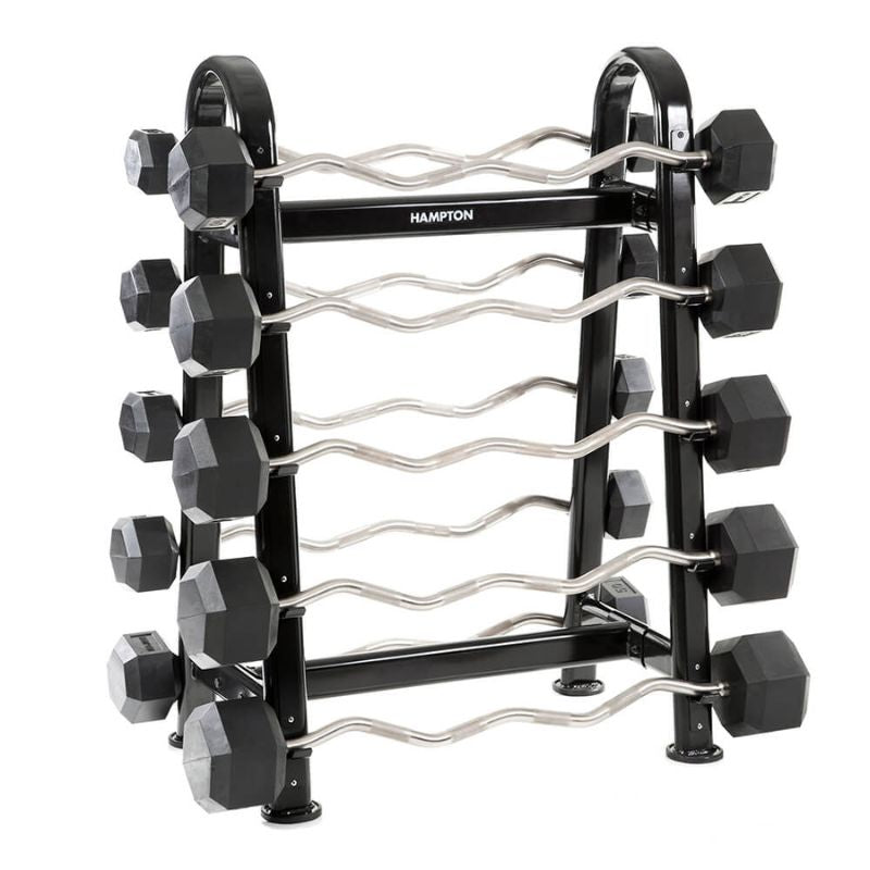 Hampton Fitness Fixed Curl Dura-Barbell Set with Rack 20-110 lbs