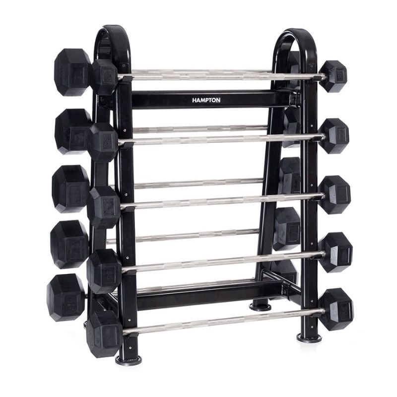 Hampton Fitness Fixed Straight Dura-Barbell Set with Rack - 25-115lbs