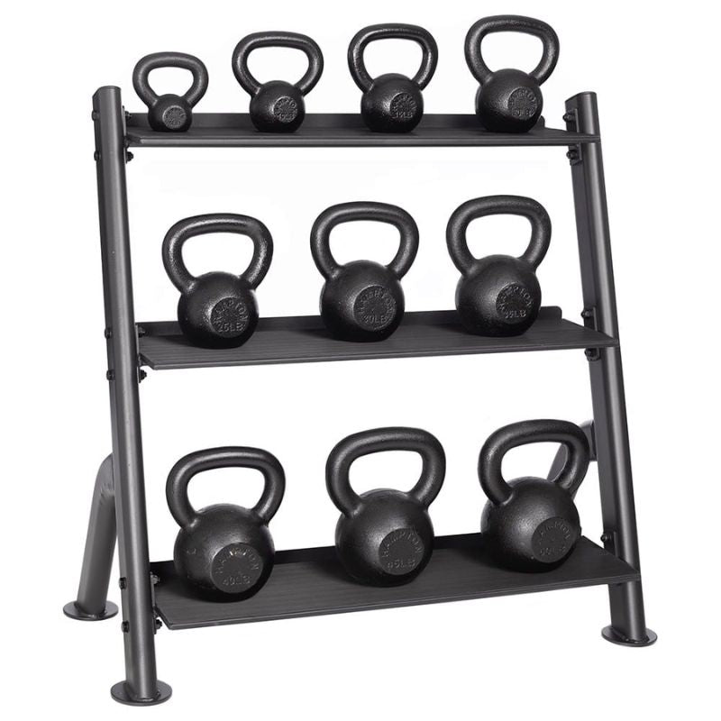 Hampton Fitness Traditional “Old School” Kettlebell Packs - 5-50lb Set with 3 Tier Rack