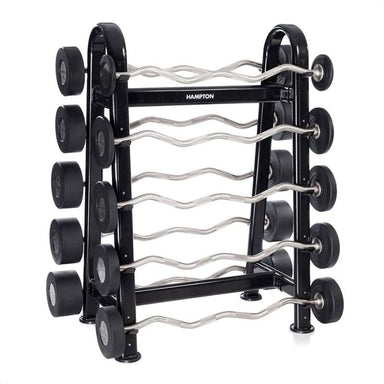 Hampton Fitness Urethane Pro-Style Fixed Curl Barbell Set with Horizontal Rack