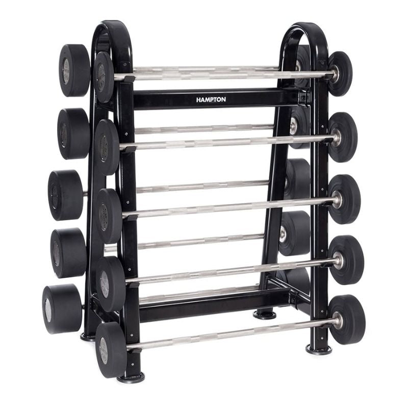 Hampton Fitness Urethane Straight Barbell Set with Rack - 25-115lbs in 10 lb increment