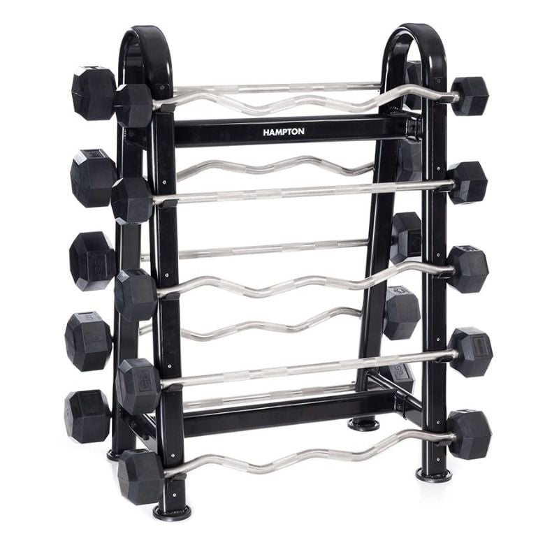 Hampton Fitness Dura-Bar Curl & Straight Barbell Set with Rack - 20-65lb