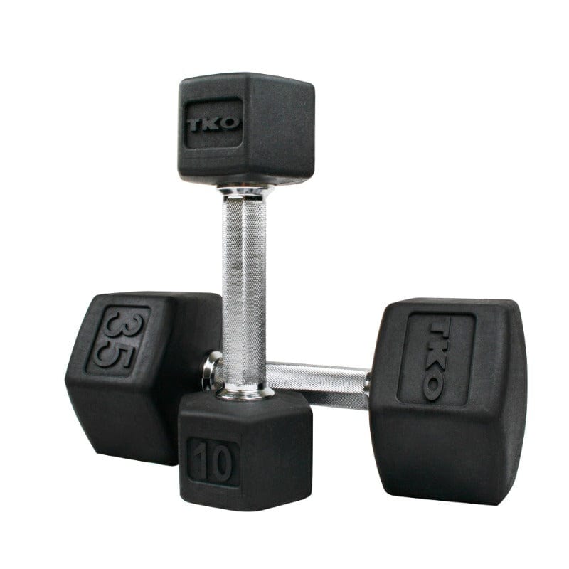 TKO 5-50 lb Rubber Hex Dumbbell Set, Tri-Grip