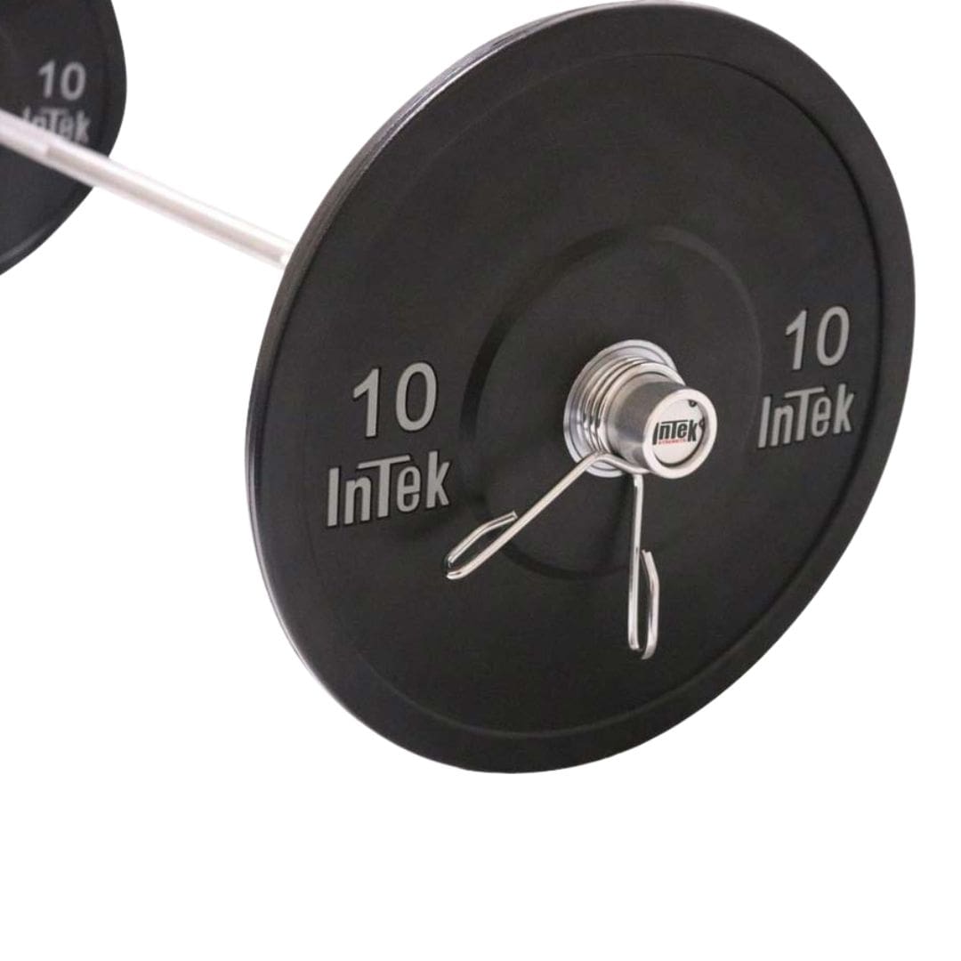 Intek Olympic Technique Bar smooth needle bearings and IWF knurling placement with sample plate but not included closer look of lock