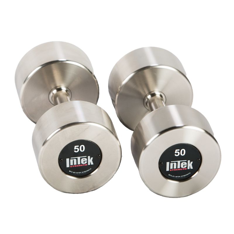 Intek Strength Custom Logo Delta Series Stainless Steel Dumbbells 50 lbs Pair