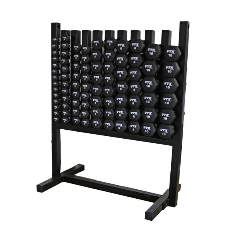 MDR-DNPAC VTX Locking Rack with 43  Pairs of Neoprene Coated Dumbbells