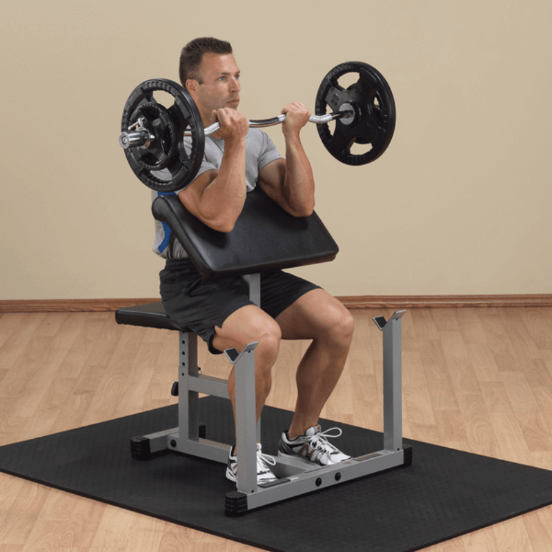 PPB32X  Body Solid Powerline Preacher Curl Bench Sample  Exercise  with Barbell