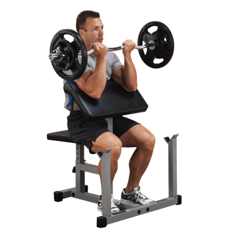 PPB32X  Body Solid Powerline Preacher Curl Bench Sample  Exercise  with Barbell