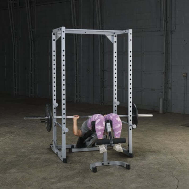 PPR200X  Body Solid Powerline Power Rack Sample Exercise with Barbell and Bench