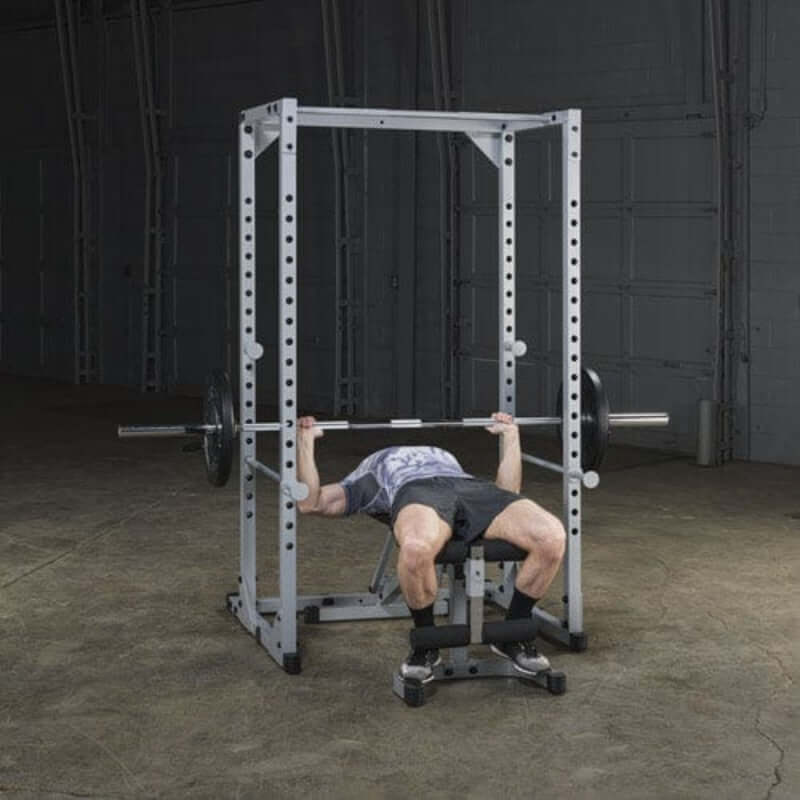 PPR200X  Body Solid Powerline Power Rack Sample Exercise with Barbell and Bench