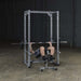 PPR200X  Body Solid Powerline Power Rack Sample Exercise with Barbell and Bench