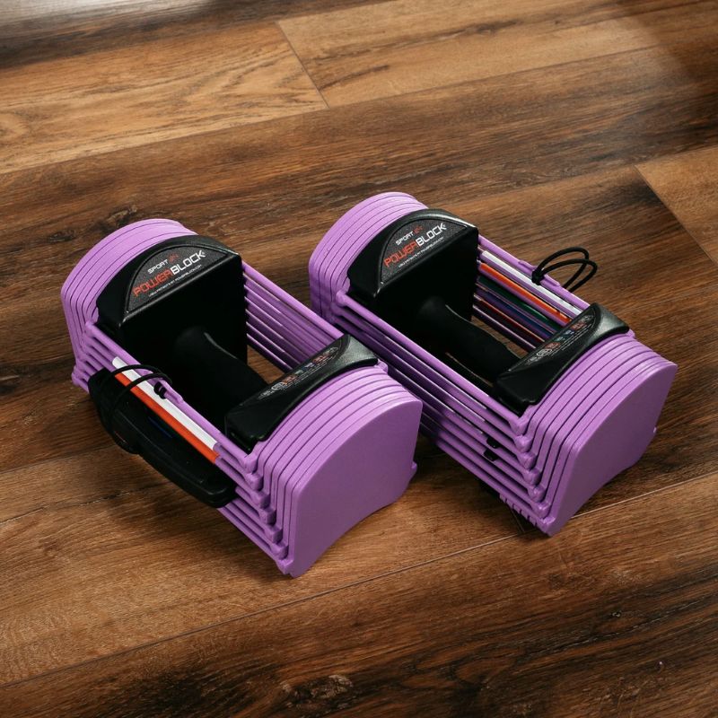 PowerBlock Sport 24 Adjustable Dumbbells Lavender Main Display 1 lb to 24 lb Adjustable Dumbbells
