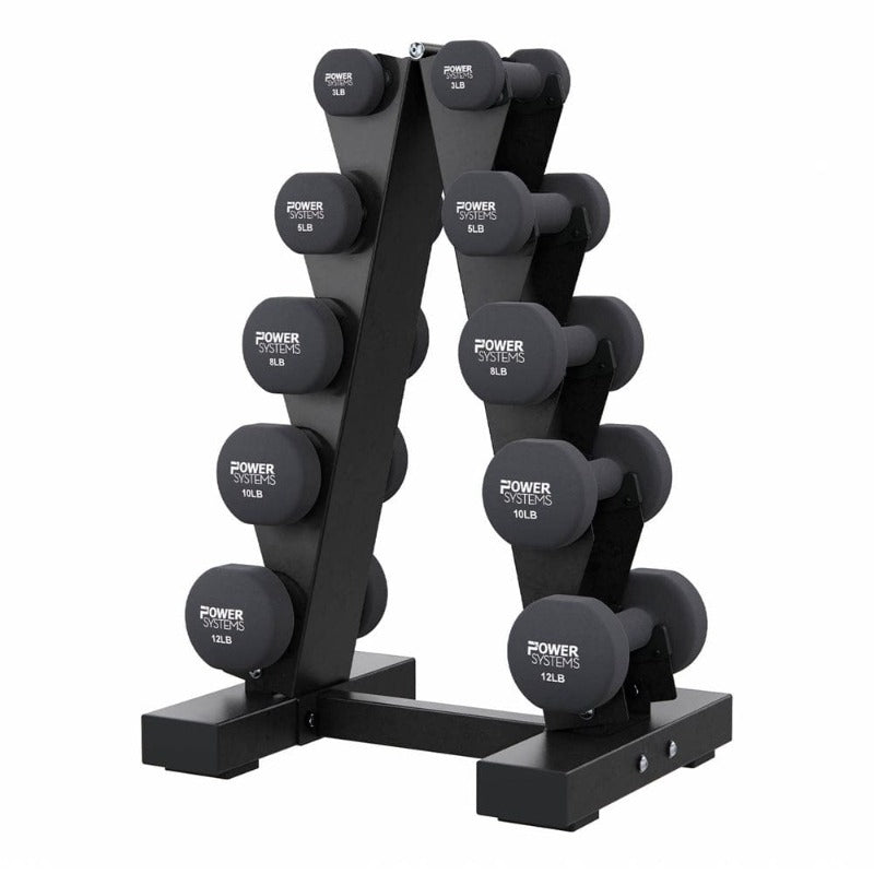Power Systems A-Frame Dumbbell Rack - 5 pair | 40370 Sample with Dumbbells