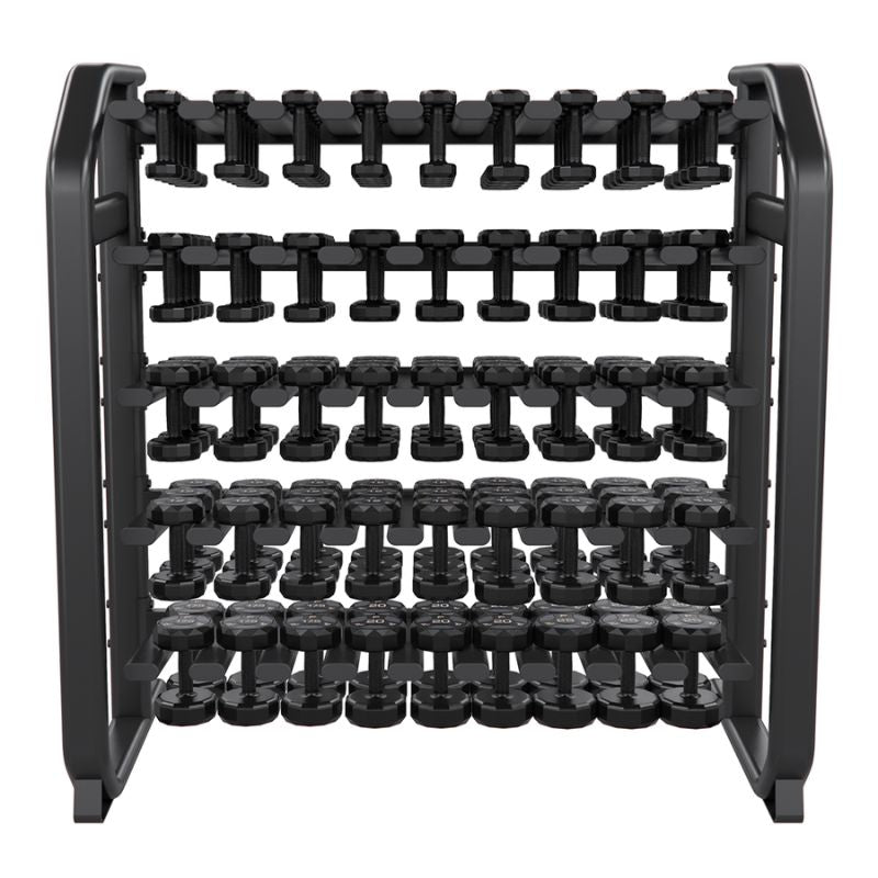 Power Systems Denali Series Vertical Dumbbell Rack Front View with Set of Dumbbells