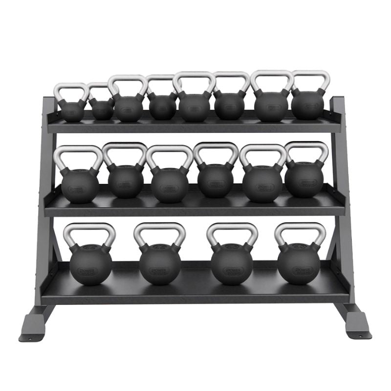 Power Systems Elite Black Textured Rubber Kettlebell with 3 Tier Rack