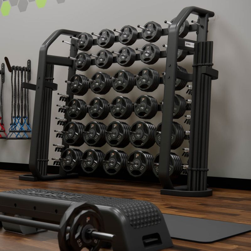 Power Systems Denali Series Barbell Plate Rack with Plates Set inside Gym