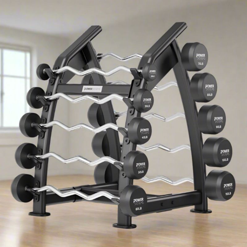 Power Systems Denali Series Fixed Barbell Rack with EZ Curl Barbell Set