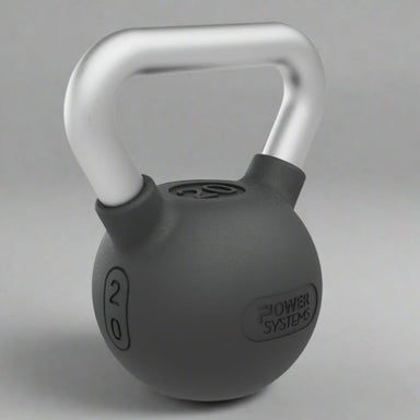 Power Systems Elite Black Textured Rubber Kettlebell 20 lbs Side View in Gym Floor