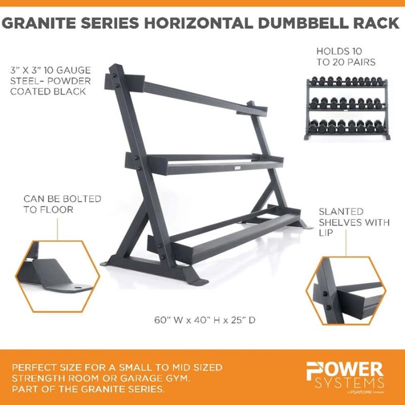 Power Systems Granite Series Horizontal Dumbbell Rack Specifications and Dimensions