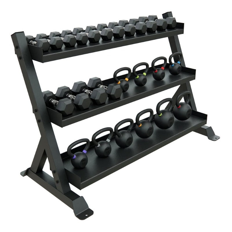 Power Systems Granite Series Horizontal Kettlebell Rack | 27836 Sample with Dumbbell and Kettlebell