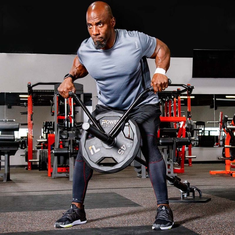 Power Systems Landmine with Wide Handle Rowing Workout in the Gym