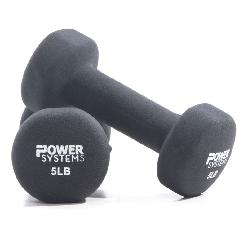 Power Systems Neoprene/Vinyl Dumbbell 4-Tier Rack w/ Black Neoprene Dumbbell Set 1-15 lbs | 61779 5lbs Pair