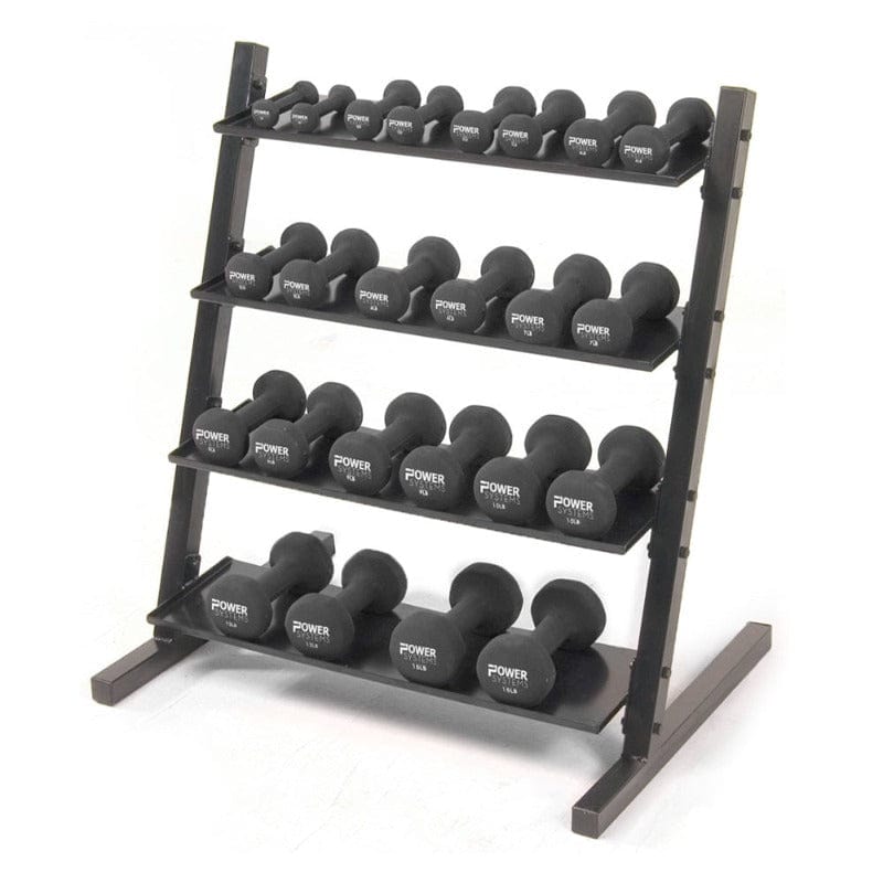 Power Systems Neoprene/Vinyl Dumbbell 4-Tier Storage Rack with Neoprene Dumbbell Set