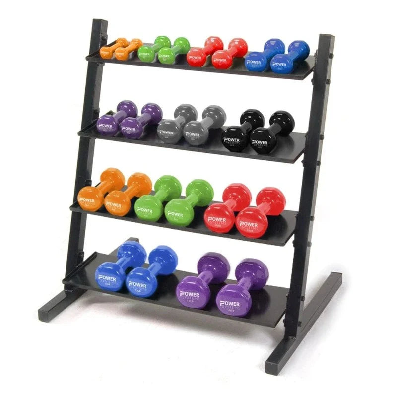 Power Systems Neoprene/Vinyl Dumbbell 4-Tier Storage Rack with Vinyl Dumbbell Set