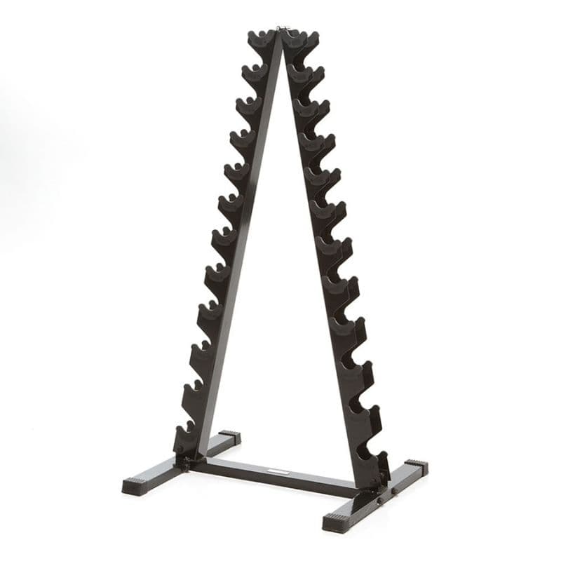 Power Systems Neoprene/Vinyl Dumbbell Vertical Rack w/Black Neoprene Dumbbell Set 1-15 lbs | 61793 Side View Empty