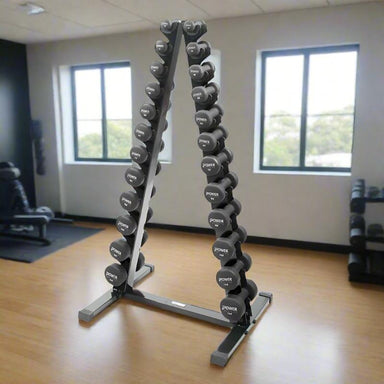 Power Systems Neoprene/Vinyl Dumbbell Vertical Rack w/Black Neoprene Dumbbell Set 1-15 lbs | 61793