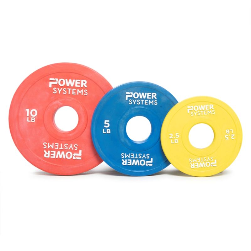 Power Systems Training Plate Olympic Colors 10 lbs, 5 lbs, and 2.5 lbs with 10 kg Bar