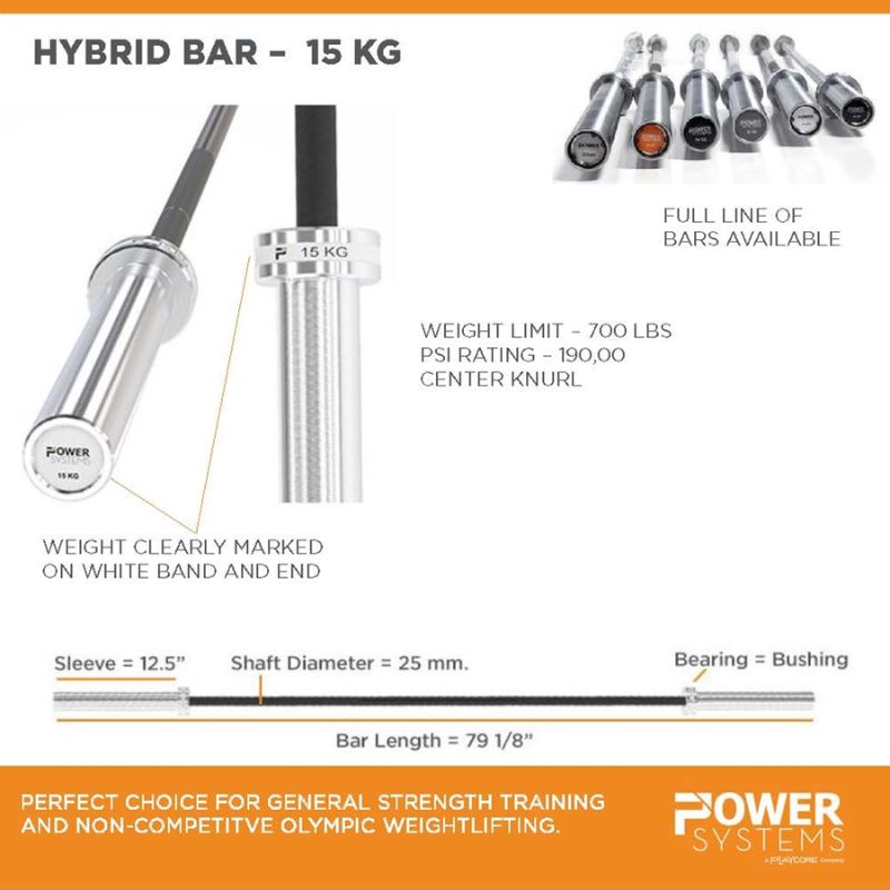 Power Systems Women's 15KG Hybrid Bar Specifications and Dimensions