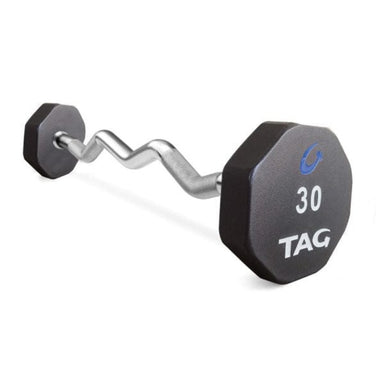 TAG Fitness 8 Sided 20-110 lb and Set Virgin Rubber Barbell with EZ Curl Handle