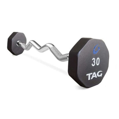 R8BBELL-EZ TAG Fitness  8  Sided 20-110 lb and Set Virgin Rubber Barbell with EZ Curl Handle  30 lb