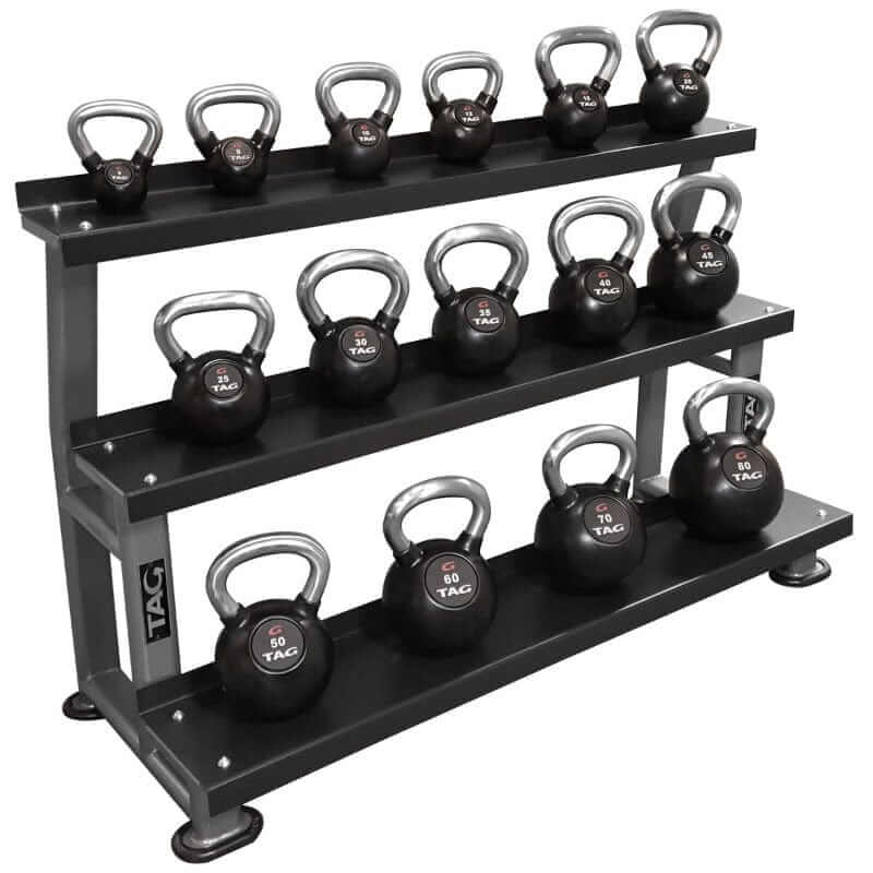 RCK-KBR3-B TAG Fitness  3-Tier Kettle Bell Rack - Black Frame Sample with Kettle Bell