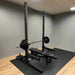 RCK-SLIM90  TAG Fitness SLIM90 (Rack Only with  Spotter Arms, J-hooks and Rear Plate Storage) Sample with Barbell and Bench
