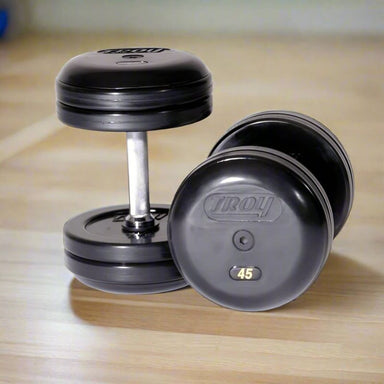 RUFD-R TROY Pro-Style Rubber Encased Dumbbell Straight Handle Rubber Endcaps 45 lb Pair