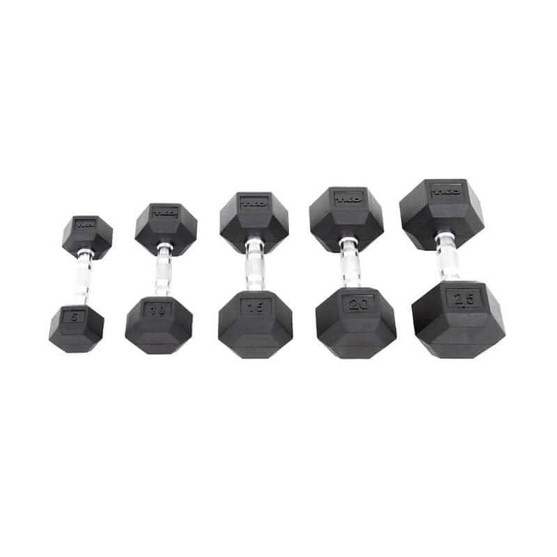  S6230-RXA10 TKO 5-50 lb Rubber Hex Dumbbell Set, Contour 