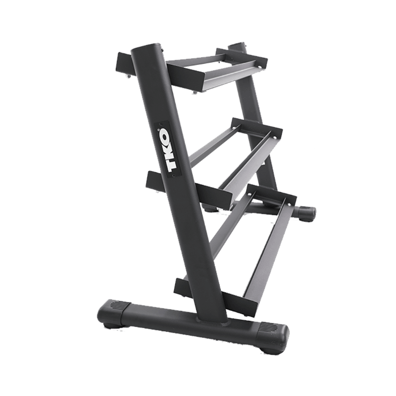  S6230-TXRA10 TKO 5-50lb Rubber Hex Tri-Grip Handle Dumbbells with 3 Tier Rail Rack Empty 