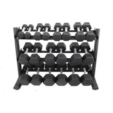  S6230-TXRA10 TKO 5-50lb Rubber Hex Tri-Grip Handle Dumbbells with 3 Tier Rail Rack Main