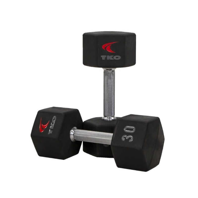 TKO S6230-TXUA10 5-50lb Urethane Hex Tri-Grip Handle Dumbbells with 3 Tier Rail Rack