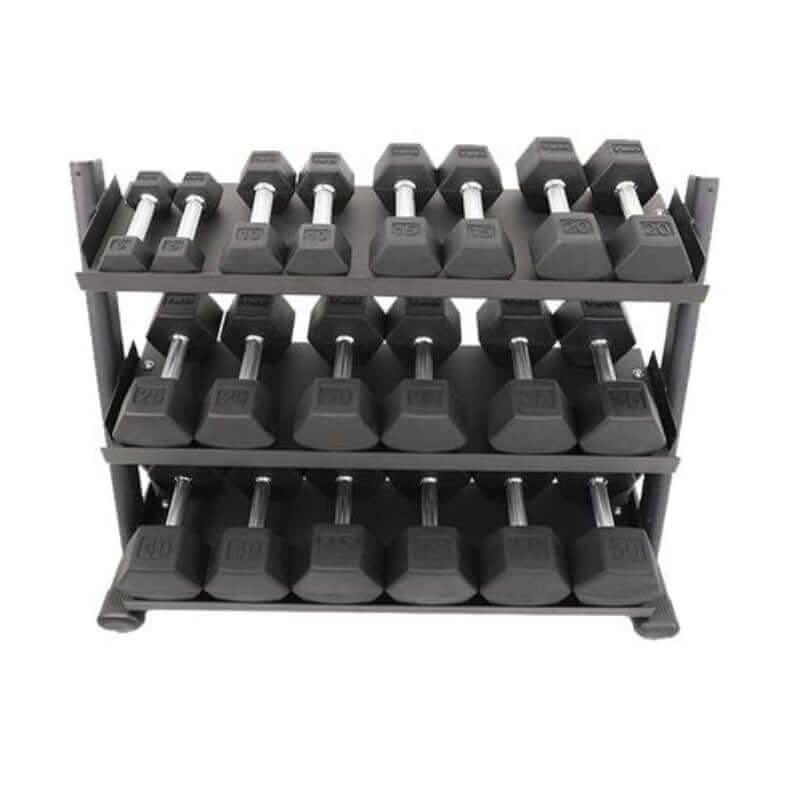 S6235-SXRA10 TKO  5-50Lb Rubber Hex Dumbbell Set, Straight Handle with 3 Tier Tray Rack Main