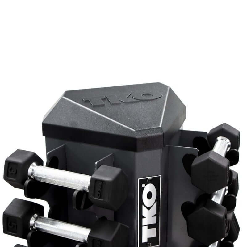 S826-SXRL8 TKO  3lb-25lb Rubber Hex  Straight Handle Dumbbells with Vertical Rack 